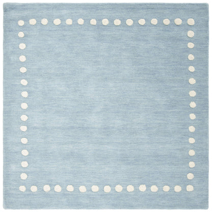 SAFAVIEH Kids Collection Area Rug - 3' Square, Blue & Ivory, Handmade Wool, Polka Dot Border Design, Ideal for the Living Room, Bedroom, Dining Room, Kids Room, Nursery (SFK802M-3SQ)