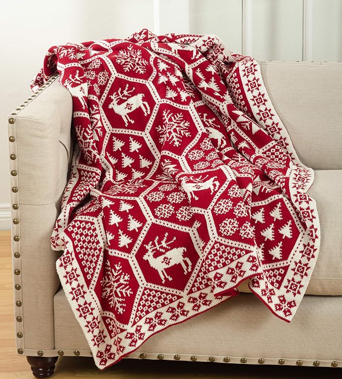 SARO LIFESTYLE Christmas Knit Throw Blanket, 50"x60", Red