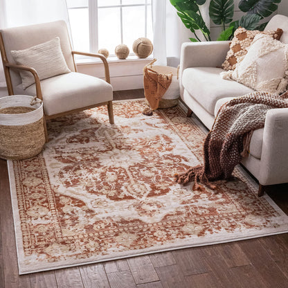 Well Woven Kensington Maxwell Copper Modern Medallion Antique Vintage Distressed Area Rug 3'11" x 5'3"