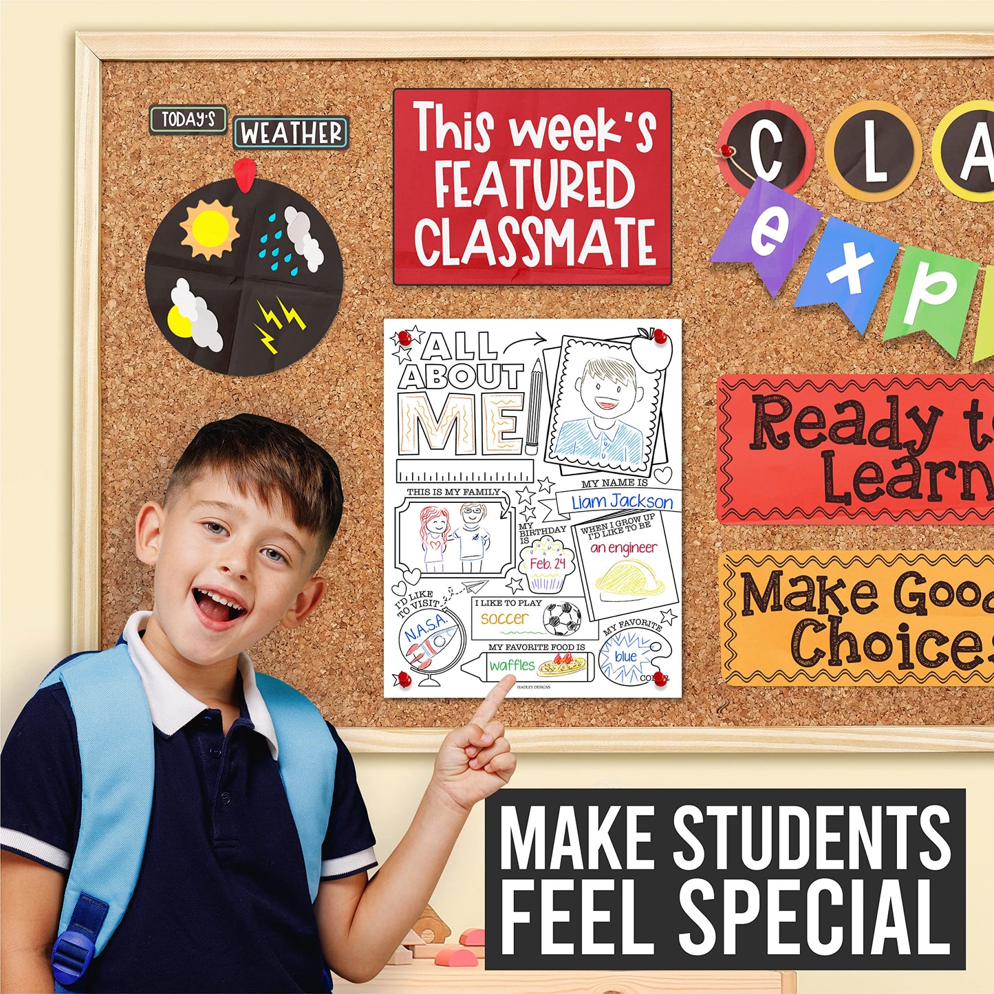 Hadley Designs All About Me Posters for Classroom Must Haves - 20 Star Student Poster, 100 Days of School Items, Star of The Week Poster Elementary Classroom Decor, End of School Year Teacher Supplies