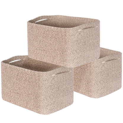 MINTWOOD Design 3-Pack Decorative Woven Storage Baskets for Shelves, Cube Bin Box for Organizing Books, Shoes, Dog Toys, Pantry Closet and Living Room Organizer, Oatmeal Brown