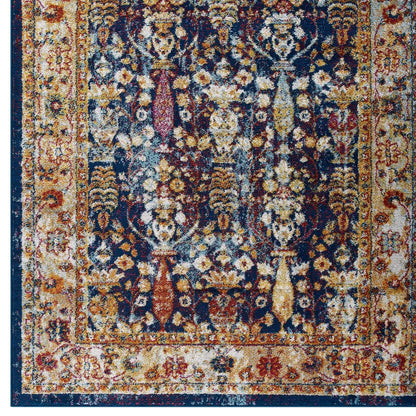 Modway Entourage Jessa Distressed Vintage Floral Lattice Area Rug, 5x8, Blue, Orange, Yellow, Red