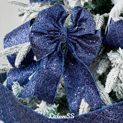 LIZLOVESS Navy Blue Christmas Ribbon 4" Glitter Mesh Wired Ribbon for Christmas Tree Blue Diamond Honeycomb Ribbon for Gift Wrapping, Crafts, Wreath Supplies, Garland, Tree Topper Bows - 10 Yards