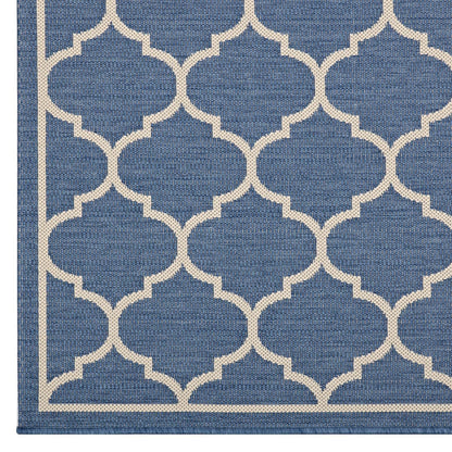 Modway Avena Moroccan Quatrefoil Trellis 8x10 Indoor and Outdoor In Blue and Beige