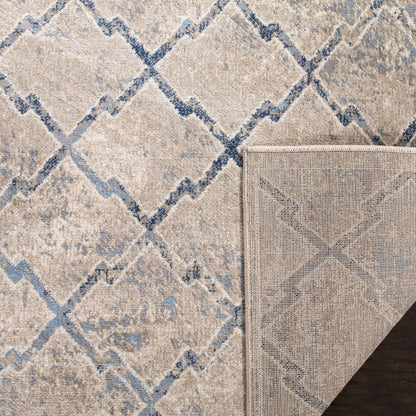 SAFAVIEH Brentwood Collection Accent Rug - 4' x 6', Light Grey & Blue, Trellis Distressed Design, Non-Shedding & Easy Care, Ideal for High Traffic Areas in Entryway, Living Room, Bedroom (BNT809G)
