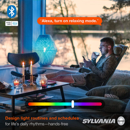 SYLVANIA Wifi LED Smart Light Bulb, 60W Equivalent Full Color and Tunable White A19, Dimmable, Compatible with Alexa and Google Home Only - 4 Pack (75674)