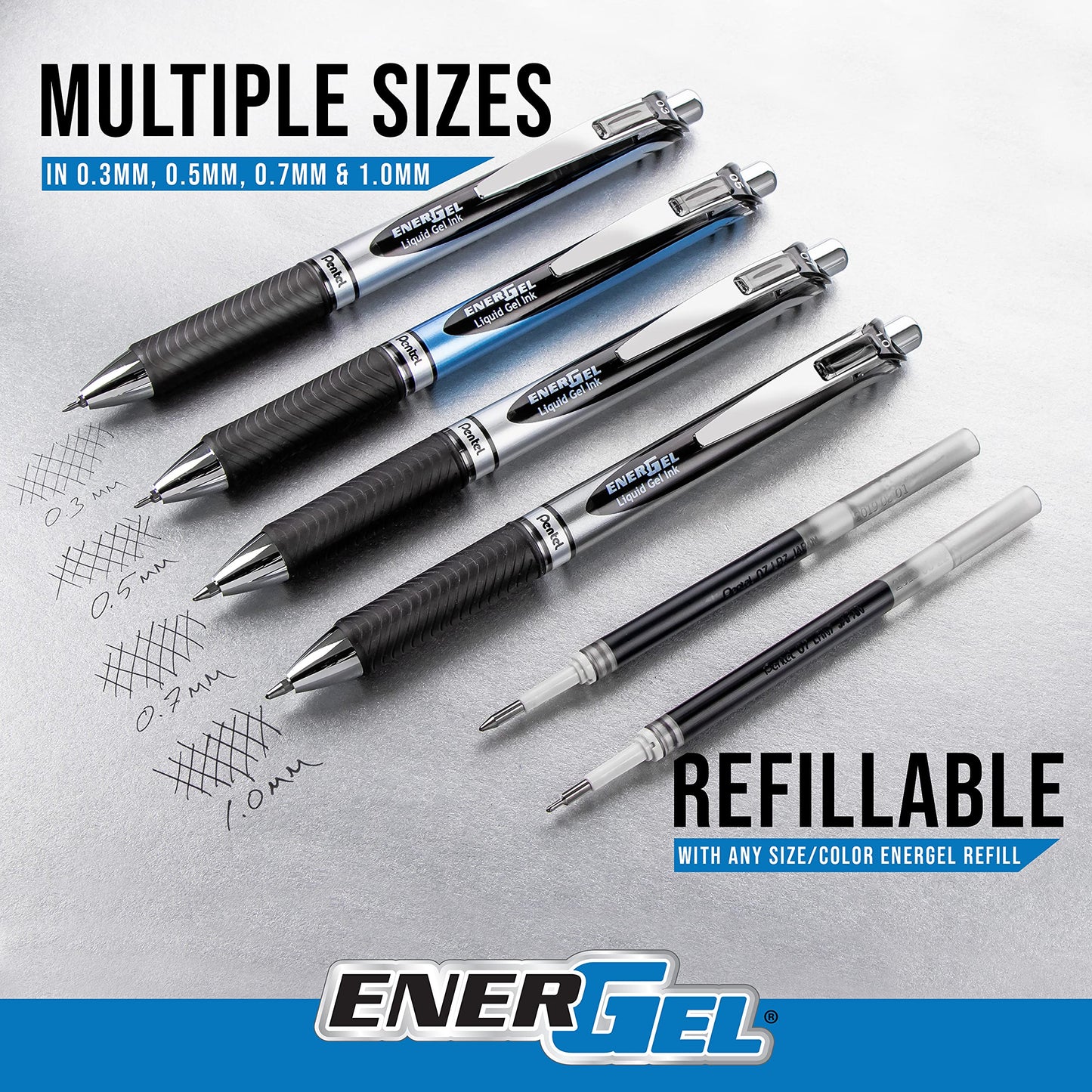 Pentel EnerGel RTX Retractable Liquid Gel Pen Metal Tip, 12 Pack, (0.7mm), Medium Line, Turquoise Blue, Box of 12 (BL77-S3)