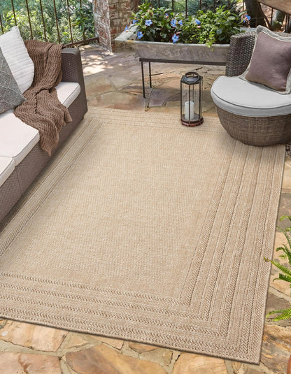 RUGGERRUGS Berry Easy Jute Indoor Outdoor Rug, 8x10 Neutral Bordered Jute Look, Weather Resistant, Easy Care, Lightweight Outdoor Farmhouse Carpet for Patio, Porch, Living Room(8' x 10', Natural)