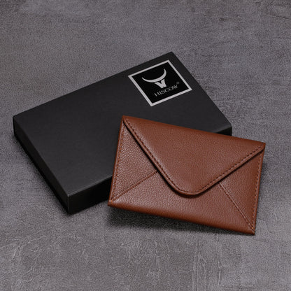 HISCOW Envelope Business Card Case with Magnet Closure - Italian Calfskin (Coffee)