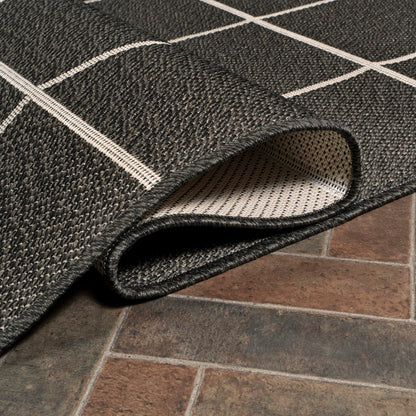 JONATHAN Y Grid Squares Indoor Outdoor Area Rug 3X5 Black/Cream, Modern for Backyard, Patio, Porch, Easy-Cleaning, High Traffic, Pet-Friendly, Non-Shedding (SMB200B-3)