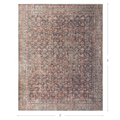 KNOTTING MATTERS Rustica 3’ x 5’ Area Rug – Clay Rose & Blue-Cast Graphite Heritage Flatweave, Low-Pile – Easy Clean Accent Rug – Perfect for Entryway, Hallway, Kitchen, Bedroom – Pet & Kid Friendly