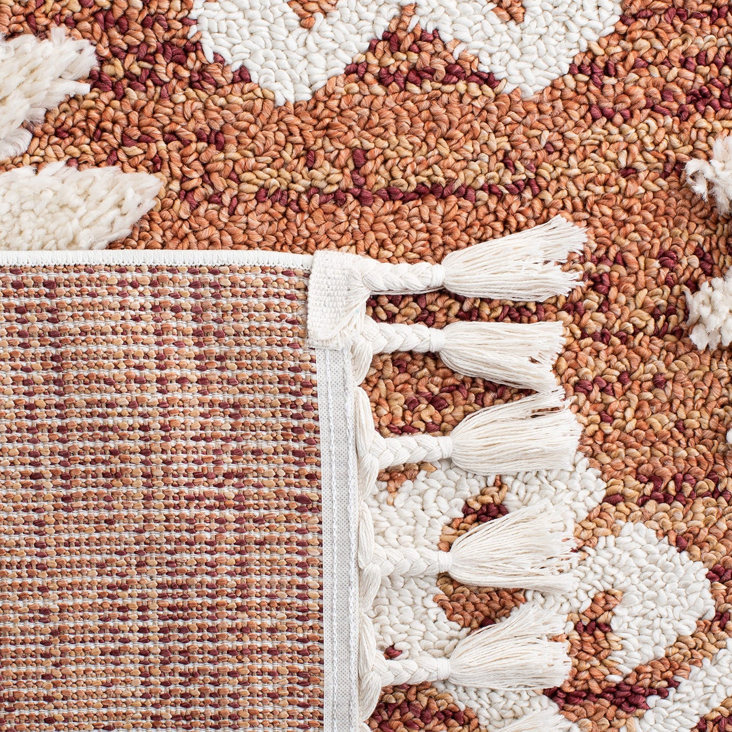 SAFAVIEH Moroccan Tassel Shag Collection Area Rug - 6'7" x 9'2", Orange & Ivory, Boho Design, Non-Shedding & Easy Care, 2-inch Thick Ideal for High Traffic Areas in Living Room, Bedroom (MTS652P)