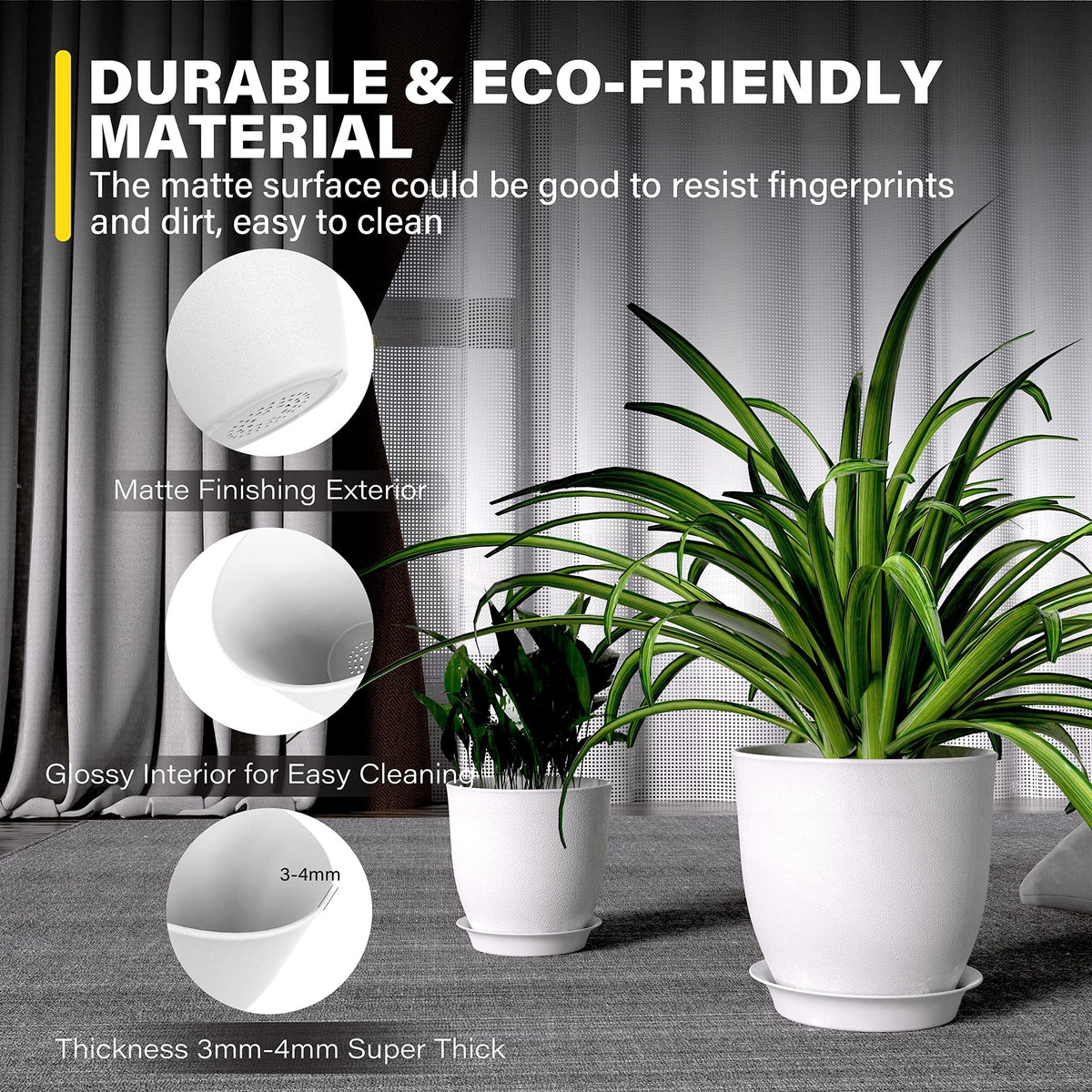 iPower Plant Pots with Drainage-7.1/6.3/5.5/5/4.5 Inches Home Decor Flower Pots for Indoor Planter, Plastic Planters, Cactus, Succulents, Herbs and Flower Pot, White, 5 Count (Pack of 1)