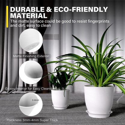 iPower Plant Pots with Drainage-7.1/6.3/5.5/5/4.5 Inches Home Decor Flower Pots for Indoor Planter, Plastic Planters, Cactus, Succulents, Herbs and Flower Pot, White, 5 Count (Pack of 1)