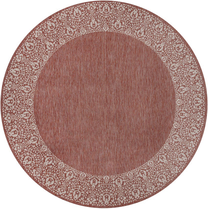 Unique Loom Outdoor Border Collection Area Rug - Floral Border (10' 8" Round Rust Red/Ivory)
