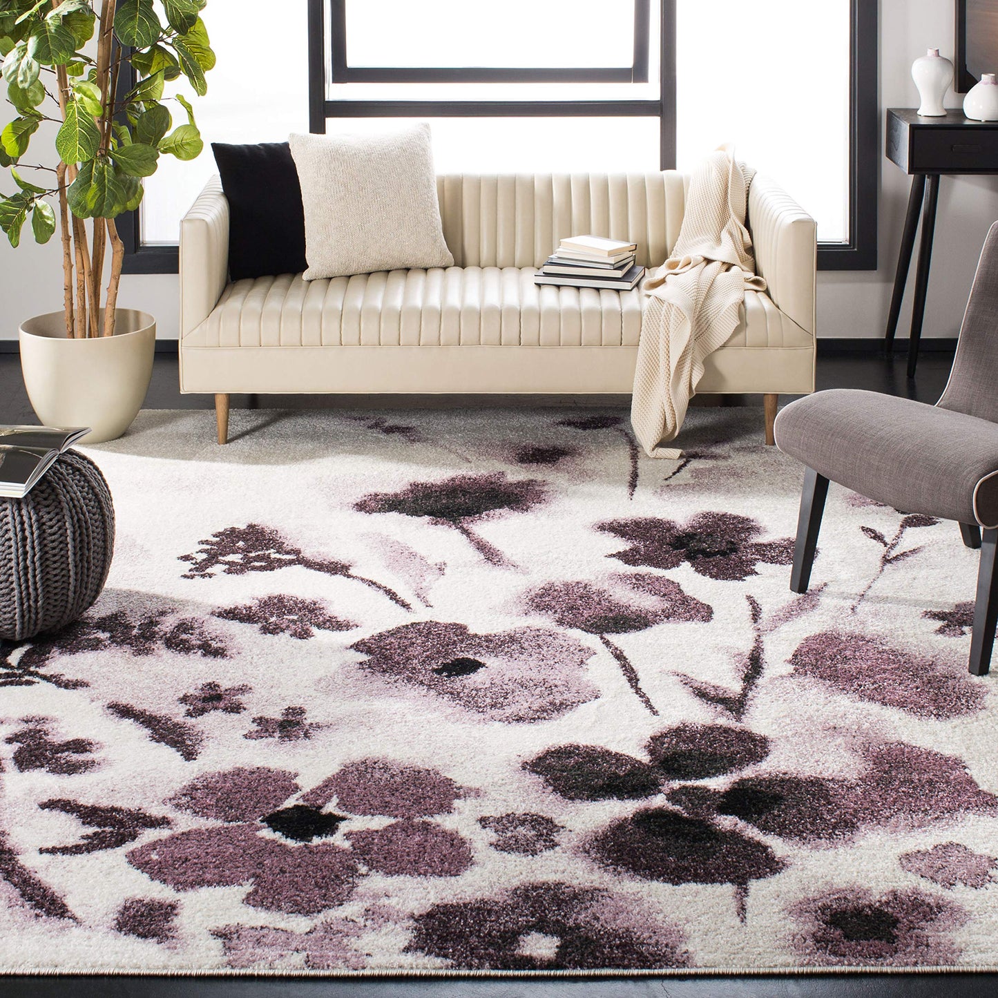SAFAVIEH Area Rug 8x10 - Adirondack Collection - Large - Ivory & Purple, Floral Watercolor Design, Non-Shedding & Easy Cleaning, Ideal for Living Room, Bedroom, Office, Dining Space (ADR127L)