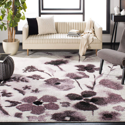 SAFAVIEH Area Rug 8x10 - Adirondack Collection - Large - Ivory & Purple, Floral Watercolor Design, Non-Shedding & Easy Cleaning, Ideal for Living Room, Bedroom, Office, Dining Space (ADR127L)