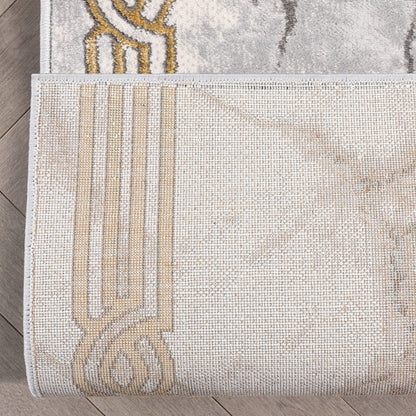 Well Woven Custom Size Hallway Stair Runner - Choose Your Length - Fairmont Collection Lezlee Ivory Gold Abstract Marble Border 26 Inches Wide x 10 Feet (26" x 10') Runner