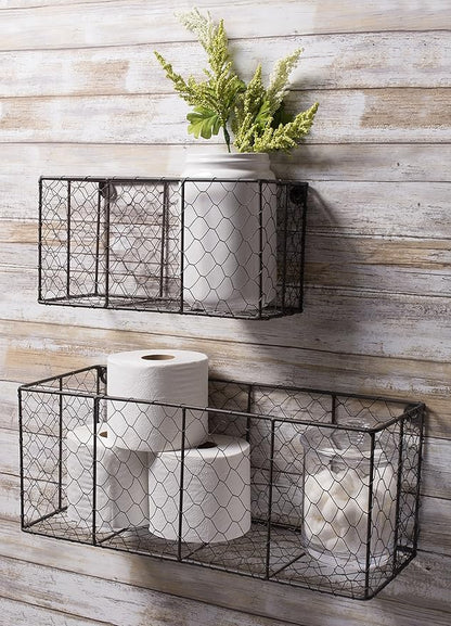 DII Chicken Wire Collection Farmhouse Vintage Wall Baskets, Medium Basket