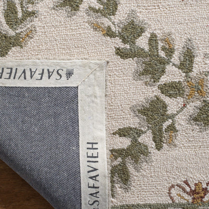 SAFAVIEH Chelsea Collection Area Rug - 6' Square, Ivory & Green, French Country Trellis Design, Hand-Hooked Wool, Ideal for the Living Room, Bedroom, Dining Room (HK55A-6SQ)