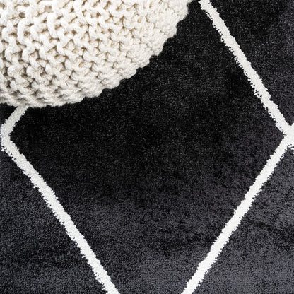 JONATHAN Y Cole Diamond Trellis Black/White 5' Round Indoor Area Rug, Modern,Contemporary,Geometric,Casual, Easy-Cleaning for Living Room,Bedroom,Kitchen,Pet Friendly,Non-Shedding (SEU102A-5R)