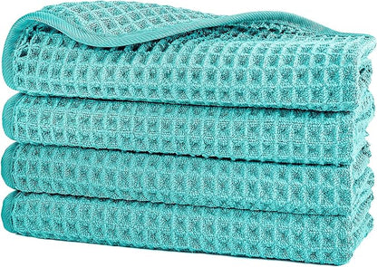 POLYTE 430 GSM Microfiber Lint Free Washcloth Face Towel, 13 x 13 in, 4 Pack