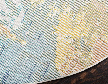 Unique Loom Estrella Collection Colorful, Abstract, Floral, Watercolors, Modern, Distressed Area Rug (6' 0 x 6' 0 Round, Multi/Pink)