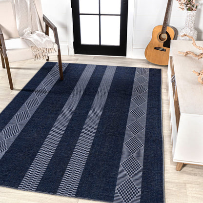 JONATHAN Y Machine Washable Navy/Gray Indoor Area Rug 4X6 ft, Nautisk Trellis Stripe for Living Room, Bedroom, Kitchen, Office, Easy-Cleaning, High Traffic, Pet-Friendly, Non-Shedding (WSH120A-4)