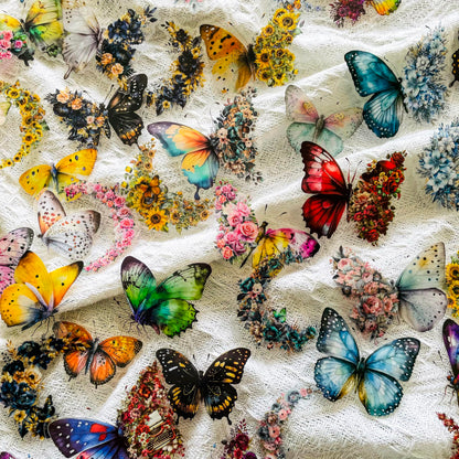 240Pcs Fantasy Butterfly Flowers Moon Stickers - Transparent Waterproof Nature Aesthetic Stickers for Junk Journals,Scrapbooking,Resin Crafts,Planners