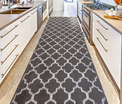 REMNAZ Custom Size Hallway Runner Rug, Trellis Dark Gray, 31 in x 7 ft