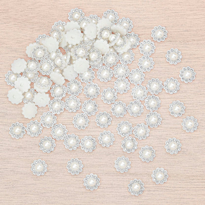 100 pcs Rhinestone Faux Pearl Buttons Accessory Decoration Craft for DIY Scrapbooking Embellishments Wedding Bouquet Flower Centre Home Decor 14mm (100 PCS Silver)