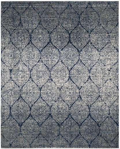 SAFAVIEH Madison Collection Area Rug - 6'7" x 9'2", Navy & Silver, Glam Ogee Trellis Distressed Design, Non-Shedding & Easy Care, Ideal for High Traffic Areas in Living Room, Bedroom (MAD604G)