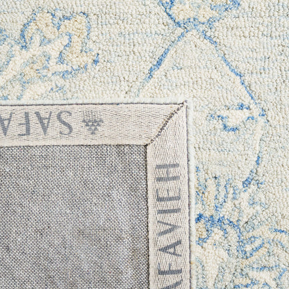 SAFAVIEH Micro-Loop Collection Accent Rug - 2'3" x 5', Blue & Beige, Handmade Wool, Ideal for High Traffic Areas in Entryway, Living Room, Bedroom (MLP535M)