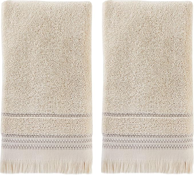 SKL Home Jude Fringe 100% Turkish Cotton Towel, Hand Towe Set, Taupe 2 Count