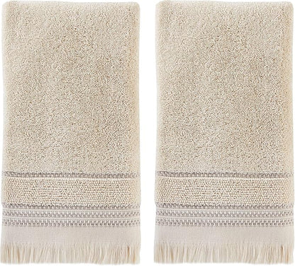 SKL Home Jude Fringe 100% Turkish Cotton Towel, Hand Towe Set, Taupe 2 Count