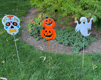 Worth Imports 34.5" Halloween Ghost, Pumpkin,Skull Metal Outdoor Yard Stake, Set of 3
