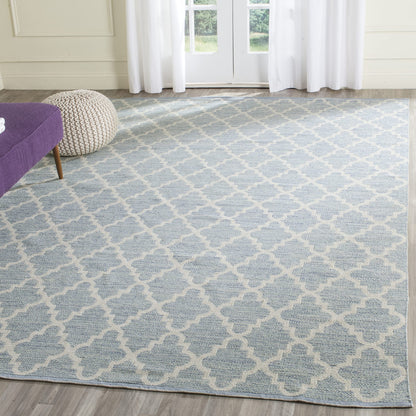 SAFAVIEH Area Rug 8x10 - Montauk Collection - Large - Light Blue & Ivory, Handmade Cotton, Trellis Pattern, Ideal for Living Room, Bedroom, Office, Dining Space (MTK810B)