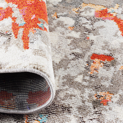 SAFAVIEH Monaco Collection Area Rug - 6'7" Round, Grey & Orange, Boho Chic Abstract Watercolor Design, Non-Shedding & Easy Care, Ideal for High Traffic Areas in Living Room, Bedroom (MNC225H)