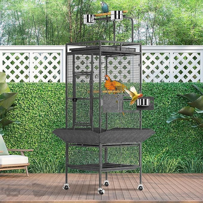 Garvee 61in Large Bird Cage, Metal Bird Cage with Bird Playground, Rolling Parrot Cage with Feeding Accessories, Large Parakeet cage for Parrots, Parakeets, Conures, Parrot, Black