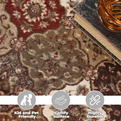 Superior Indoor Runner Rug, Traditional Floral Classic Floor Decor for Bedroom, Entryway, Hallway, Office, Living/Dining, Plush Carpet Cover, Palmyra Collection, 2' 7" x 6', Chocolate