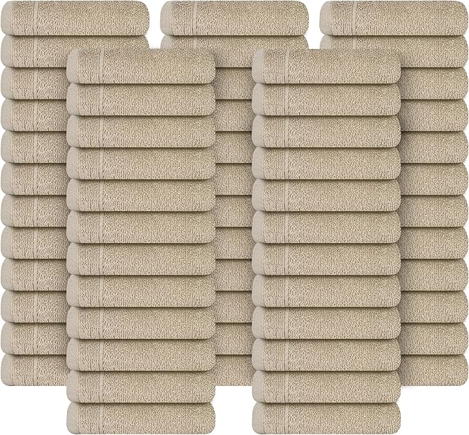 Tens Towels Pack of 60 Washcloths, 12 x 12 Inches, Lighter Weight, Quick to Dry