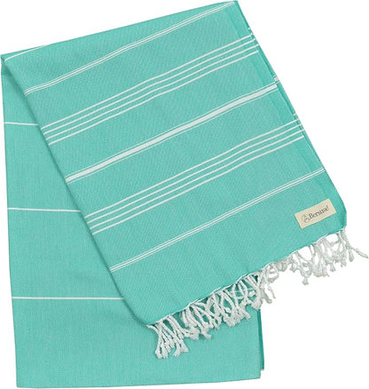 Bersuse Towels Anatolia XL Beach Blanket Throw Blanket Turkish Towel 100% Cotton Extra-Large Quick-Dry Lightweight Premium Peshtemal Towel - 61x82 Inches, Mint Green (Set of 3)