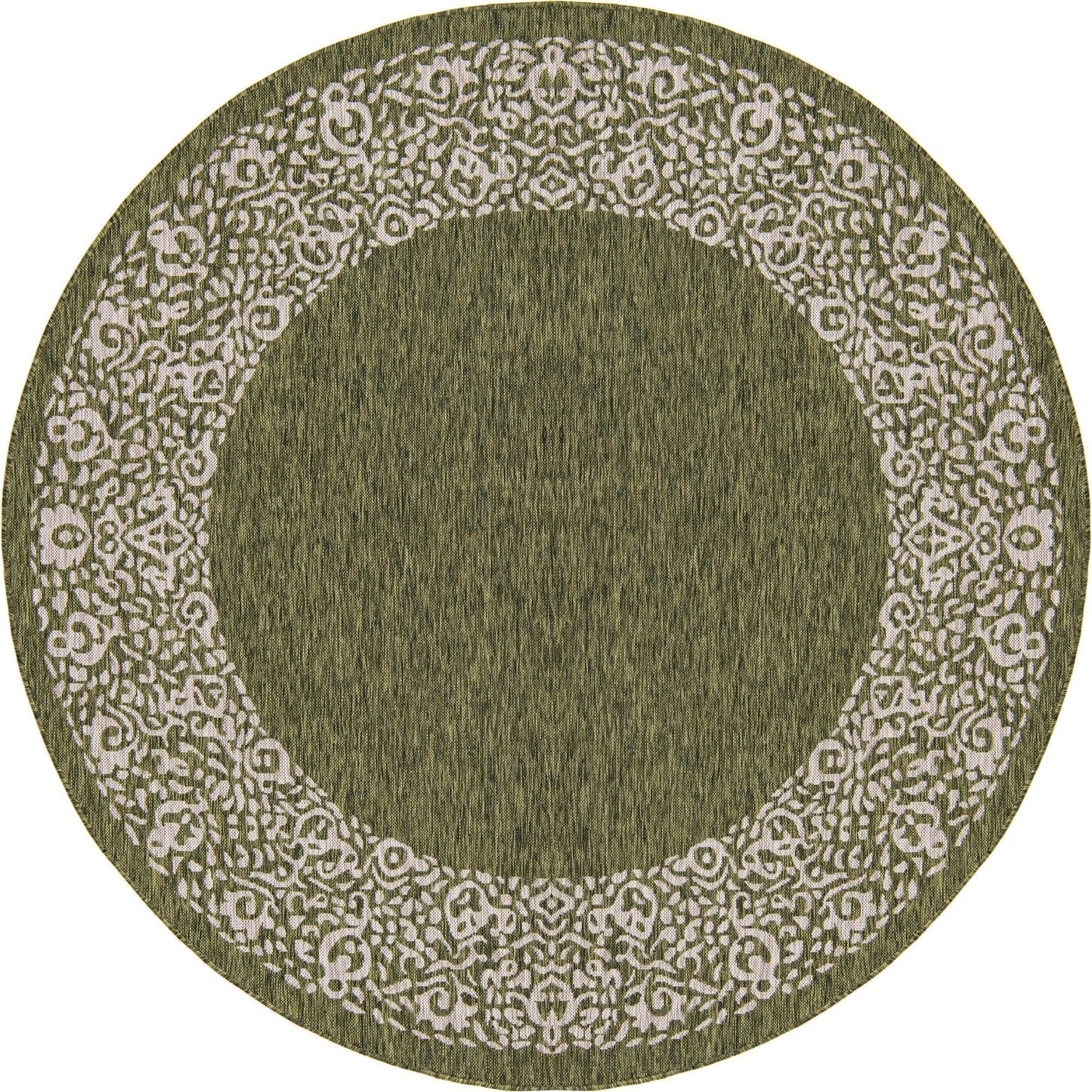 Unique Loom Outdoor Border Collection Area Rug - Floral Border (7' 10" Round, Green/ Ivory)