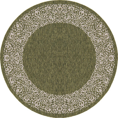 Unique Loom Outdoor Border Collection Area Rug - Floral Border (7' 10" Round, Green/ Ivory)