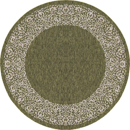 Unique Loom Outdoor Border Collection Area Rug - Floral Border (7' 10" Round, Green/ Ivory)