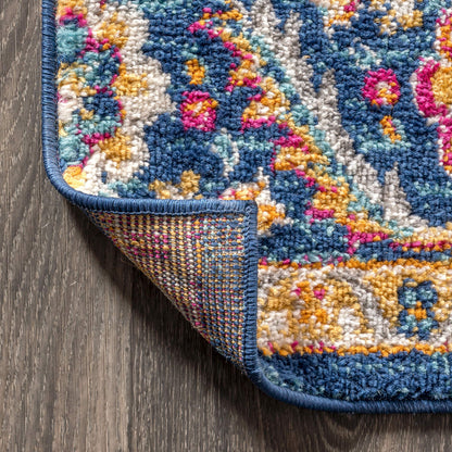 JONATHAN Y Boho Vintage Blue/Multi Runner Rug, 2x18, Bohemian Flair Medallion, Floral Easy-Cleaning High Traffic for Living Room, Bedroom, Kitchen, Pet-Friendly, Non Shedding (BMF106A-218)