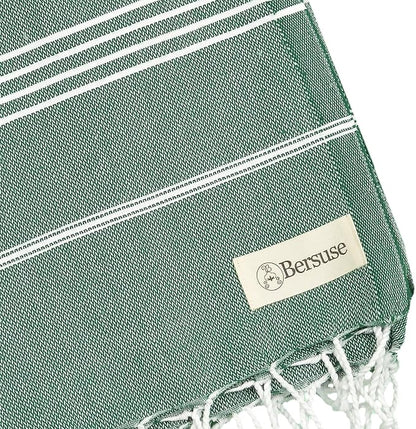 Bersuse Towels Anatolia XL Beach Blanket Throw Blanket Turkish Towel 100% Cotton Extra-Large Quick-Dry Lightweight Premium Peshtemal Towel - 61x82 Inches, Forest Green (Set of 6)