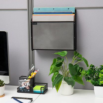 Mind Reader Vertical File Storage, Desktop Organizer, Wall Mount, Metal Mesh