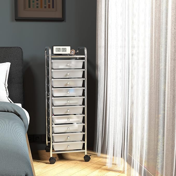 Simple Houseware Utility Cart with 10 Drawers Rolling Storage Art Craft Organizer, Chrome
