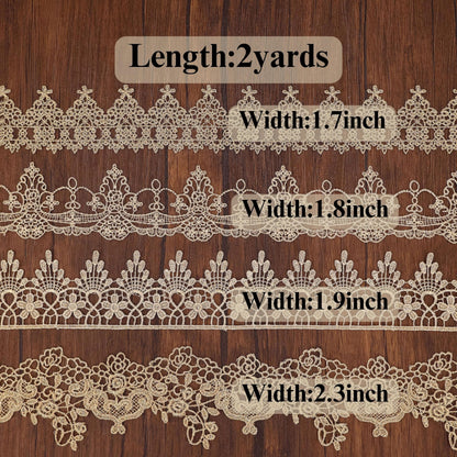 Gold Lace Trim 4 Style Each 2Yards Gold Lace Ribbon Metallic Crafts Lace Floral Embroidery Trim for Home Decoration Garments Accessories AIETSYEI